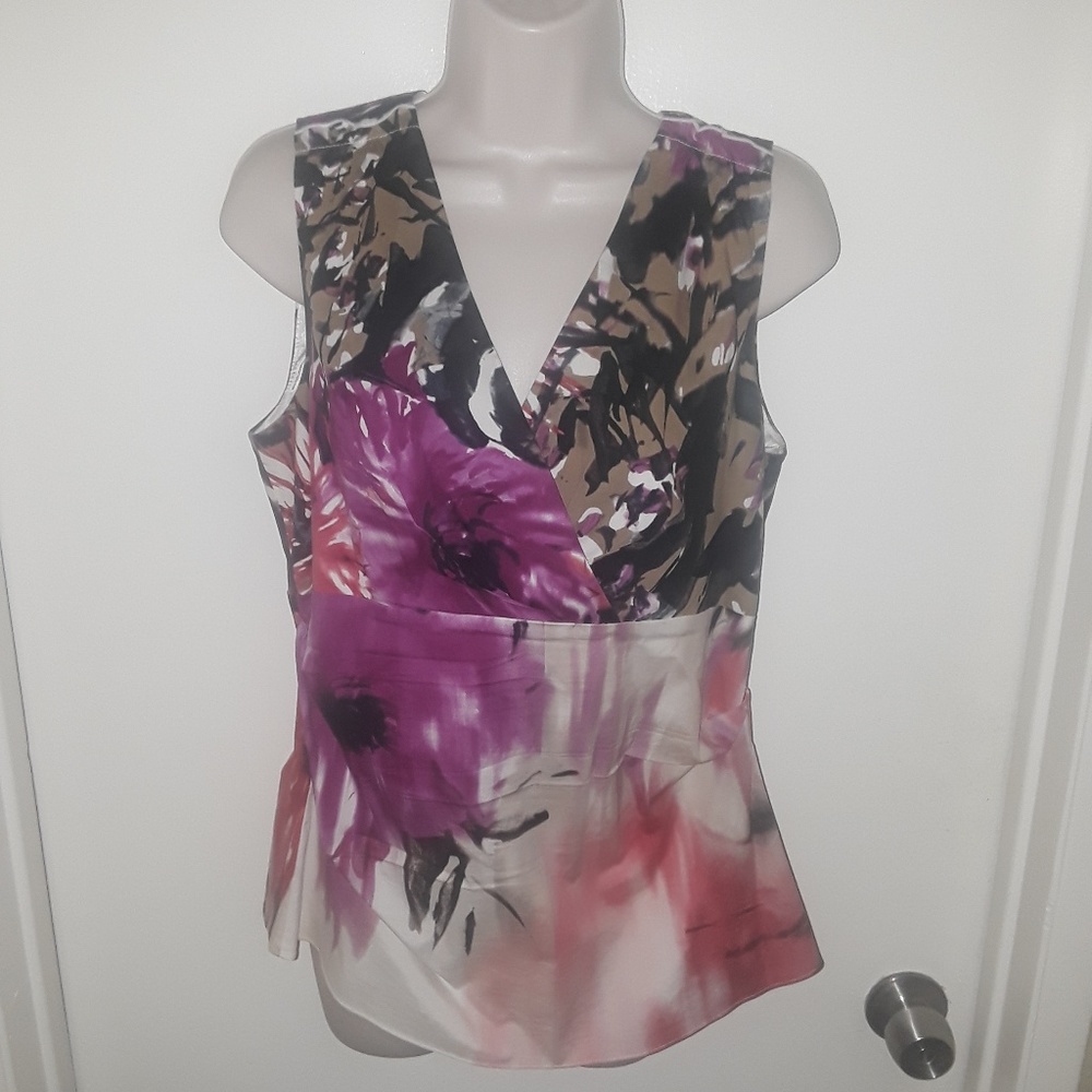 Tahari blouse sz med pink black design